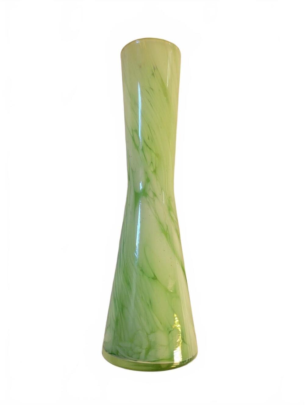 Vintage Green Swirled Glass Vase 8 Inch Tall Decorative Art Glass